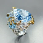Gemstones 32 ct+ Natural Blue Topaz Ring 925 Sterling Silver Size 8 /R473975