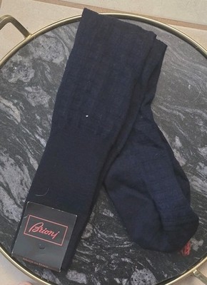 Brioni NWT Over the Calf Dress Socks One Size in Navy Cotton Made in Italy
