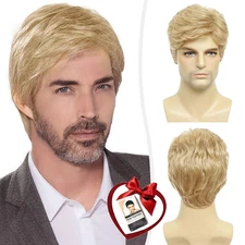 DDHAIR Mens Blonde Wig Short Natural Fluffy Layered Synthetic Hair