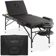 Portable Massage Table - Tri-Fold Aluminum Legs with Carrying Case - Black