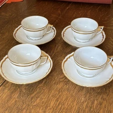 Ceralene Raynaud  Marie-Antoinette 4 Footed Cups & Saucers  Limoges, France