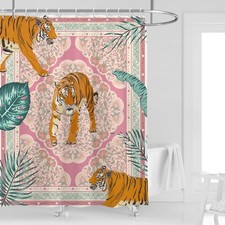 Fun Funny Shower Curtain 60''W x 72''L Cute Boho Tiger Hippie Modern Funky Gr...