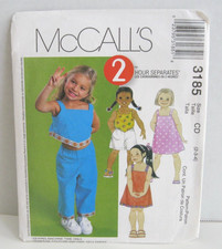 McCall's 2 Hour Dress, Top, Capri Pants Shorts Pattern 3185 Girls' 2-3-4 Cut