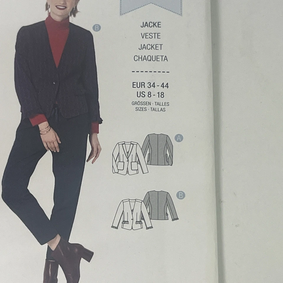 Burda 6273 Single Button, Stable Knit Blazer Jacket in 2 Lengths Sz 8-18 UNCUT - Image 3 of 4