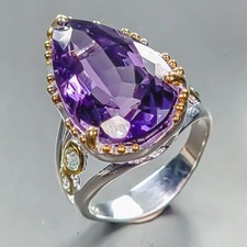 Fine Art ring 28 ct Natural Amethyst Ring 925 Sterling Silver Size 8 /R450475