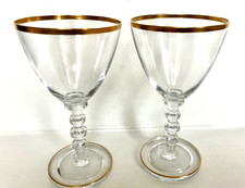 TWO Cambridge Glass ASTORIA STEM #1936 Gold 7 1/8"” Water or Wine Goblets