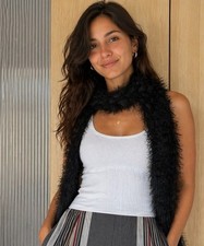 Black Loop Knit Long Shawl Scarf Wrap Shaggy Boho Whimsygoth Festival