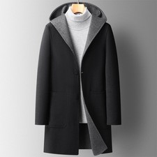 Fall Winter Hooded Double-sided Wear Wool Overcoat Men's Mid-length  ShopDecima