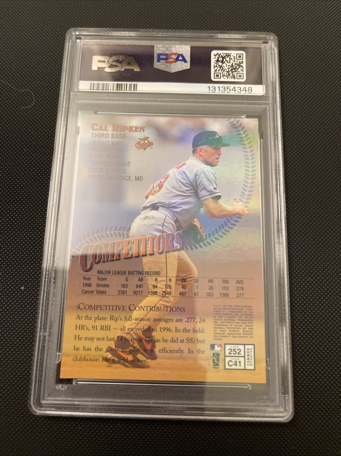 1997 CAL RIPKEN JR Topps Finest Refractor #252 PSA 9 view 2
