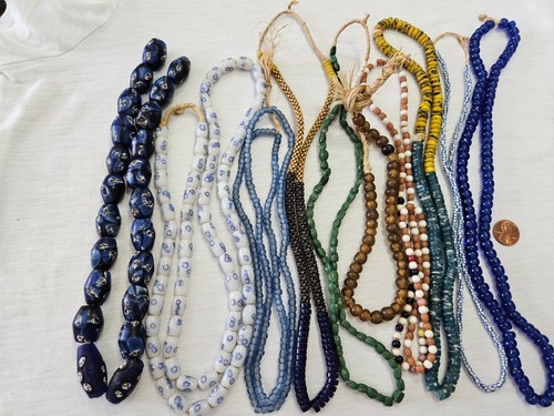 Vintage Trade Bead Bundle 10 Strands Over 400pc Mixed Glass 12"-36" Bulk