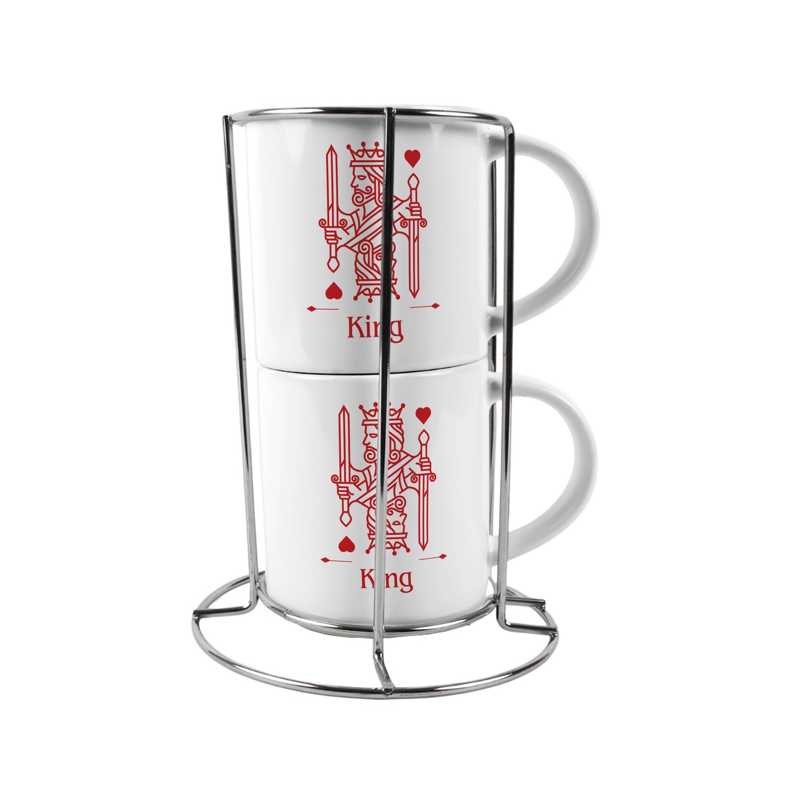King Stacking Mugs Set Gift - Red Playing Cards Ceramic Cups Gift