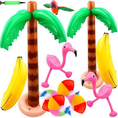 12 Pack Tropical Inflatable Palm Tree, Flamingo, Beach Ball, Parrot, Banana f...