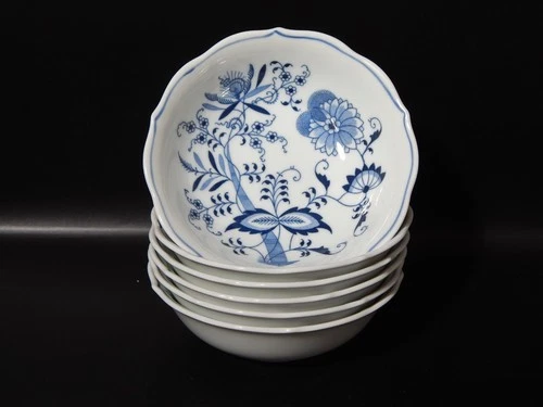 Vintage Blue Danube 6 Cereal Bowls Germany White Blue Porcelain