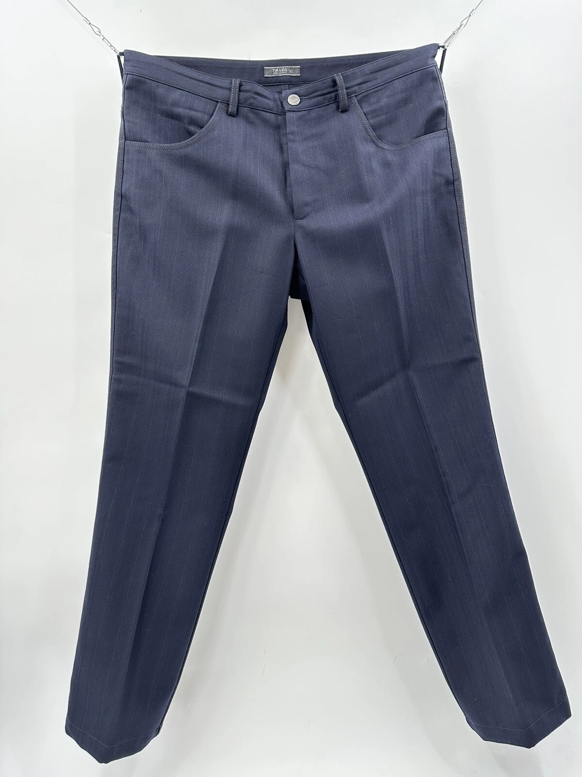 Prada Pantalone Pantalone Lana Navy Rigato Made In Italy Taglia 52 (X 1)