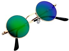 ROUND SUNGLASSES BLUE-GREEN MIRROR LENS 43mm METAL FRAME ONE PAIR