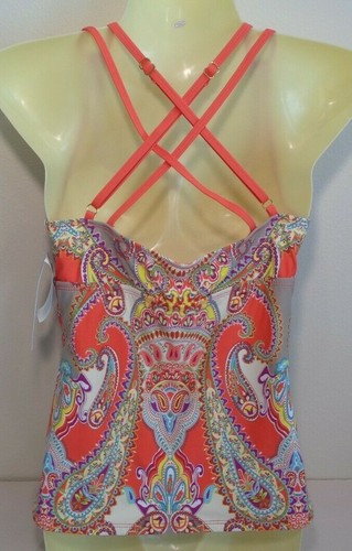 Antonio Melani Size Small PILLOW PAISLEY Red Glow New Women's Tankini Swim Top - Picture 3 of 12