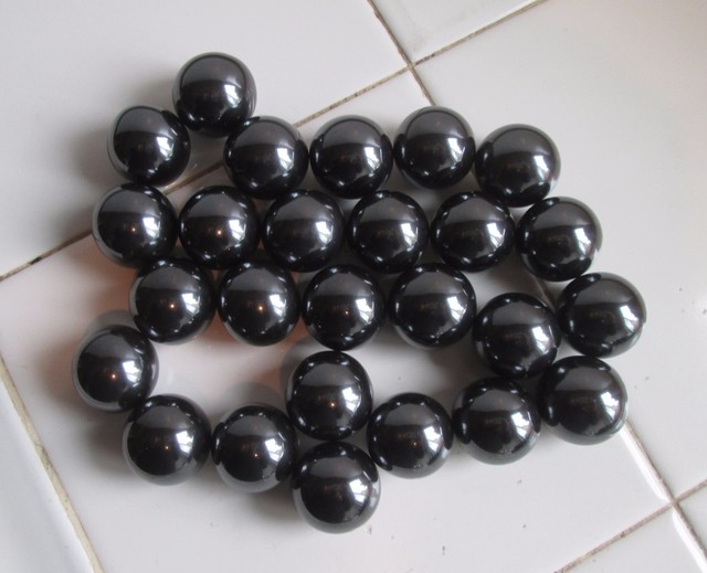 26 Shiny Black Highly Hematite 1” round Spheres, AKA Zinger