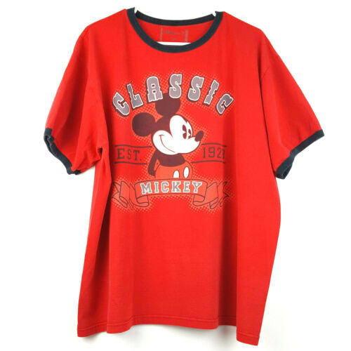 Men's XXL Classic Mickey Mouse Disney Store Red Black Trim Ringer Style T-Shirt