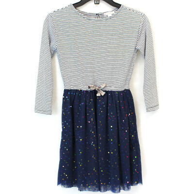 J.Crew Crewcuts Girls Mixy Striped Top Tulle Skirt Rainbow Sequin Dress Size 12
