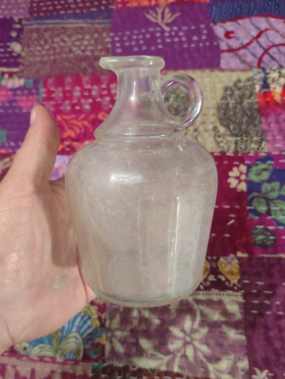 Vintage Clear Glass Oil and Vinegar Dispenser Cruet Bottle 6" Tall 10 oz