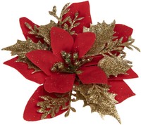 Clayre & Eef 65777 Weihnachtsdeko Blume Rot Gold Ø 14X5 Cm