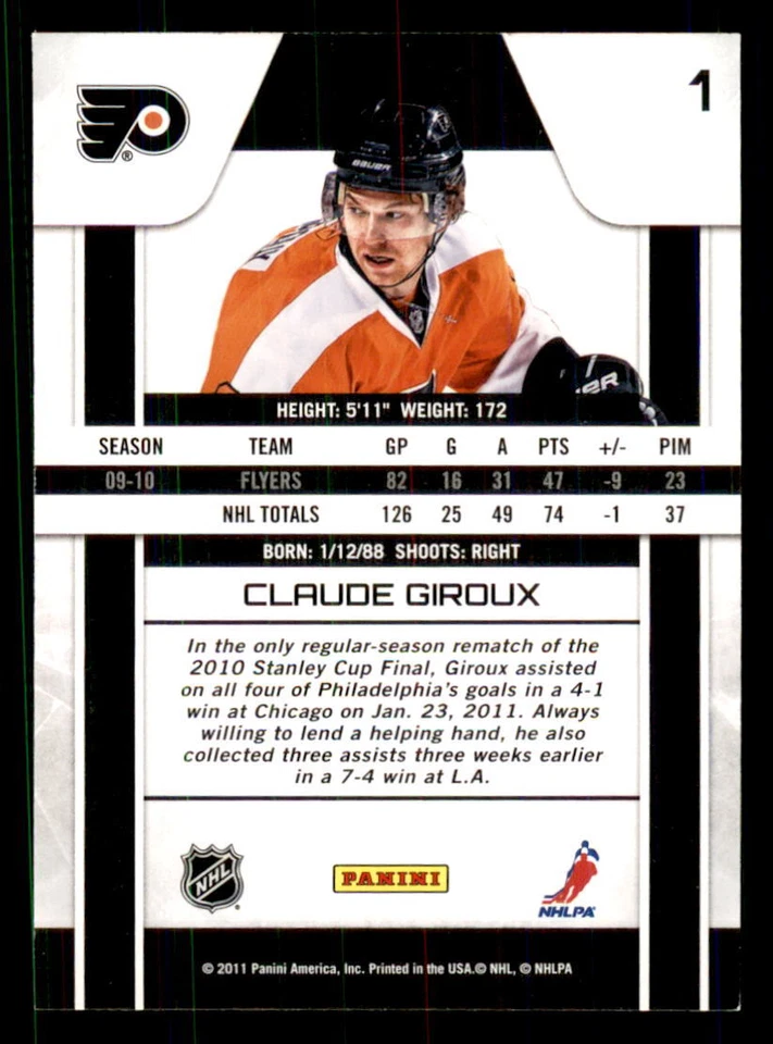 2010-11 Panini Zenith #1 Claude Giroux Philadelphia Flyers - Image 2 of 2