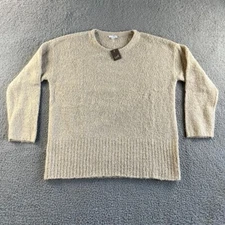 NEW Pure Jill J Jill Sweater Womens Medium Beige Wool Blend Fuzzy Classic