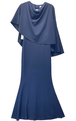 Calvin Klein Draped Gown Size 2 Navy Capelet Mermaid Trumpet Dress NWT $219  | eBay