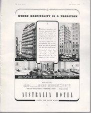 MEMORABILIA ,advertising , 1938 ,AUSTRALIA HOTEL , SYDNEY AUSTRALIA