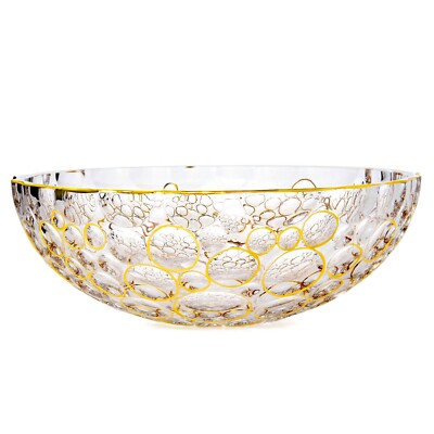 10.6'' Bohemia Gold Luxury Glass Fruit Vase Large Serving Bowl Salad Bowl