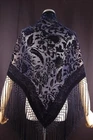 Classic Navy Blue Triangular Eastern Style Burnout Silk Velvet Shawl Scarf Wrap