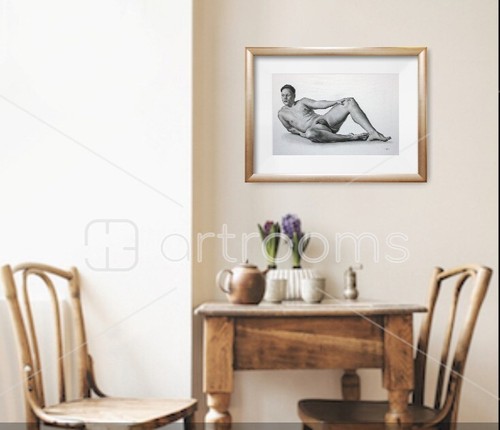 ORIGINAL male nude front view graphite pencil realism modern drawing classical - Picture 14 of 22