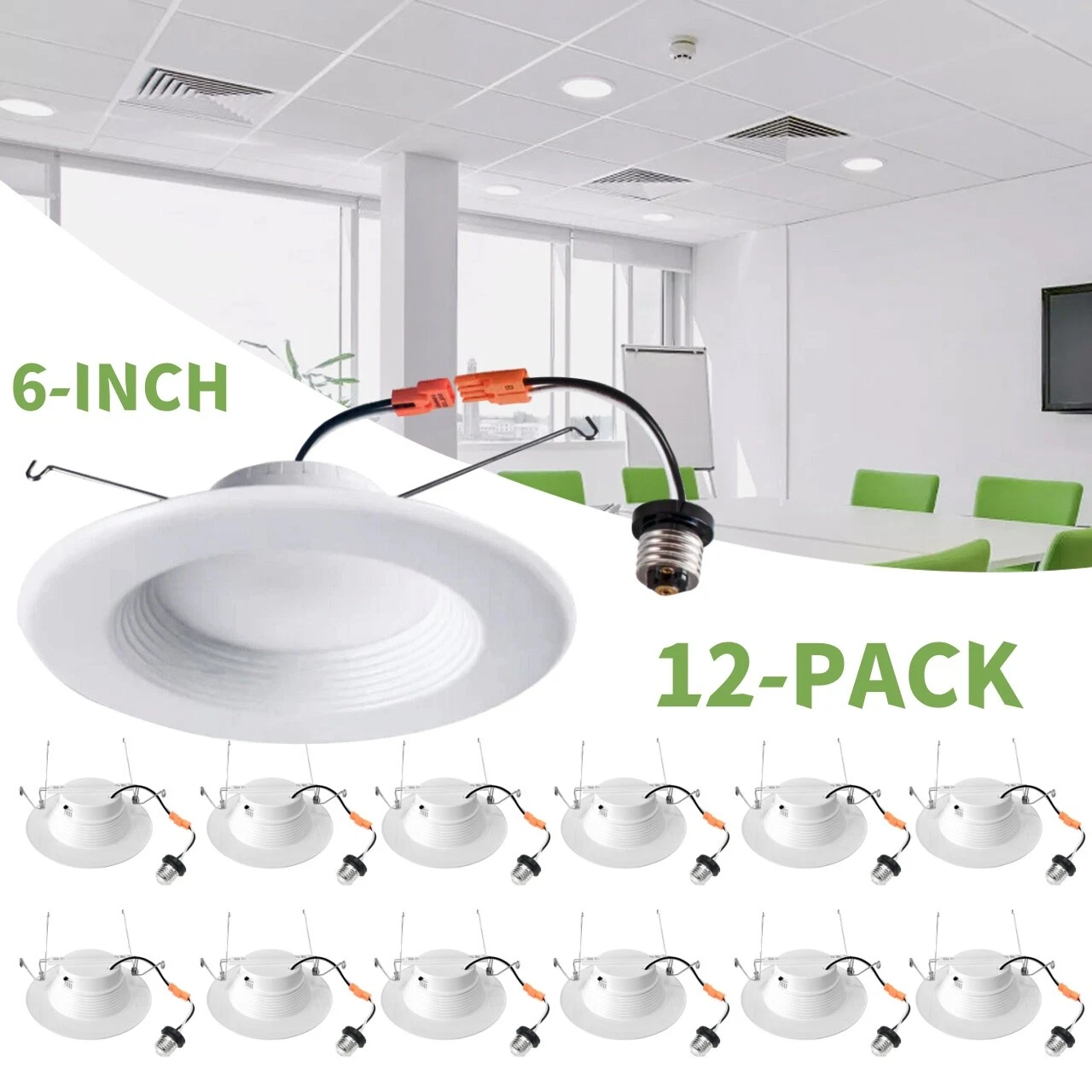 LED Recessed Lighting 6 Inch, 12 Pack, 15W Dimmable Trim Can Lights, Baffle Trim