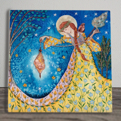 Keramik Bild Fliese Plakette ''Goddess Frigg Birt'' von Wendy Andrew 20cm x 20cm