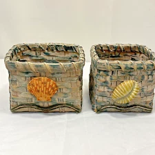 2 Small Woven Baskets With Sea Shell Decorations Beach House Nautical