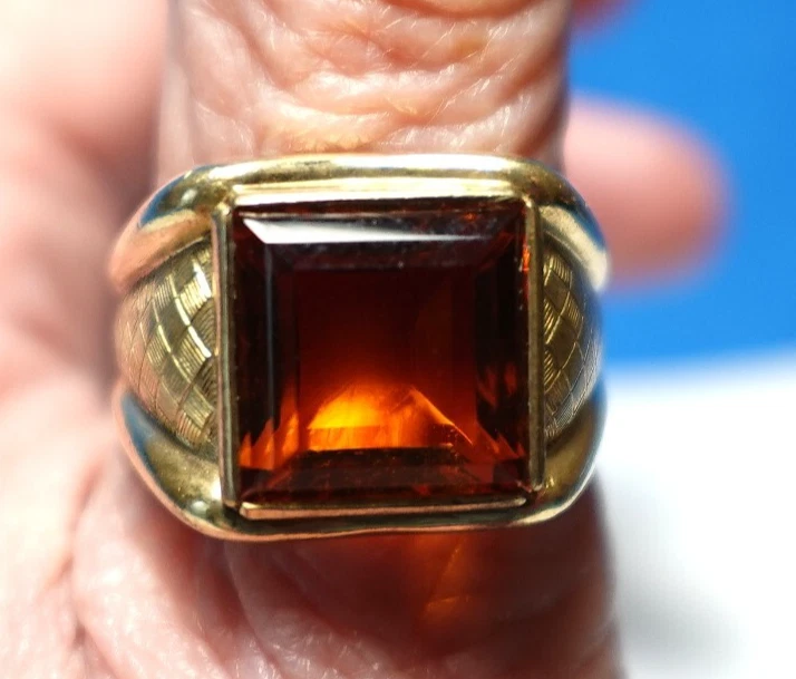 ANILLO VINTAGE TEJIDO CESTA TOPACIO MIEL ORO 10K TALLA 7,5 7,1 GRAMOS Foto 2 de 3