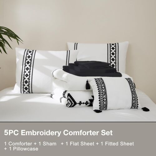 Sumptuous Twin Size Farmhouse Comforter Set with Aztec Pattern - 5 Pieces - Picture 9 of 10