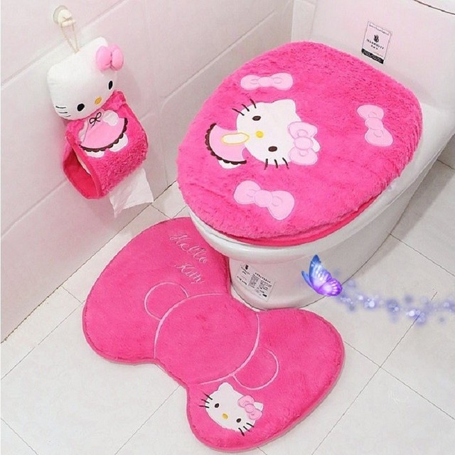 4pcs Hello Kitty Bathroom Set Toilet Cover Wc Seat Cover Bath Mat Holder For Sale Online