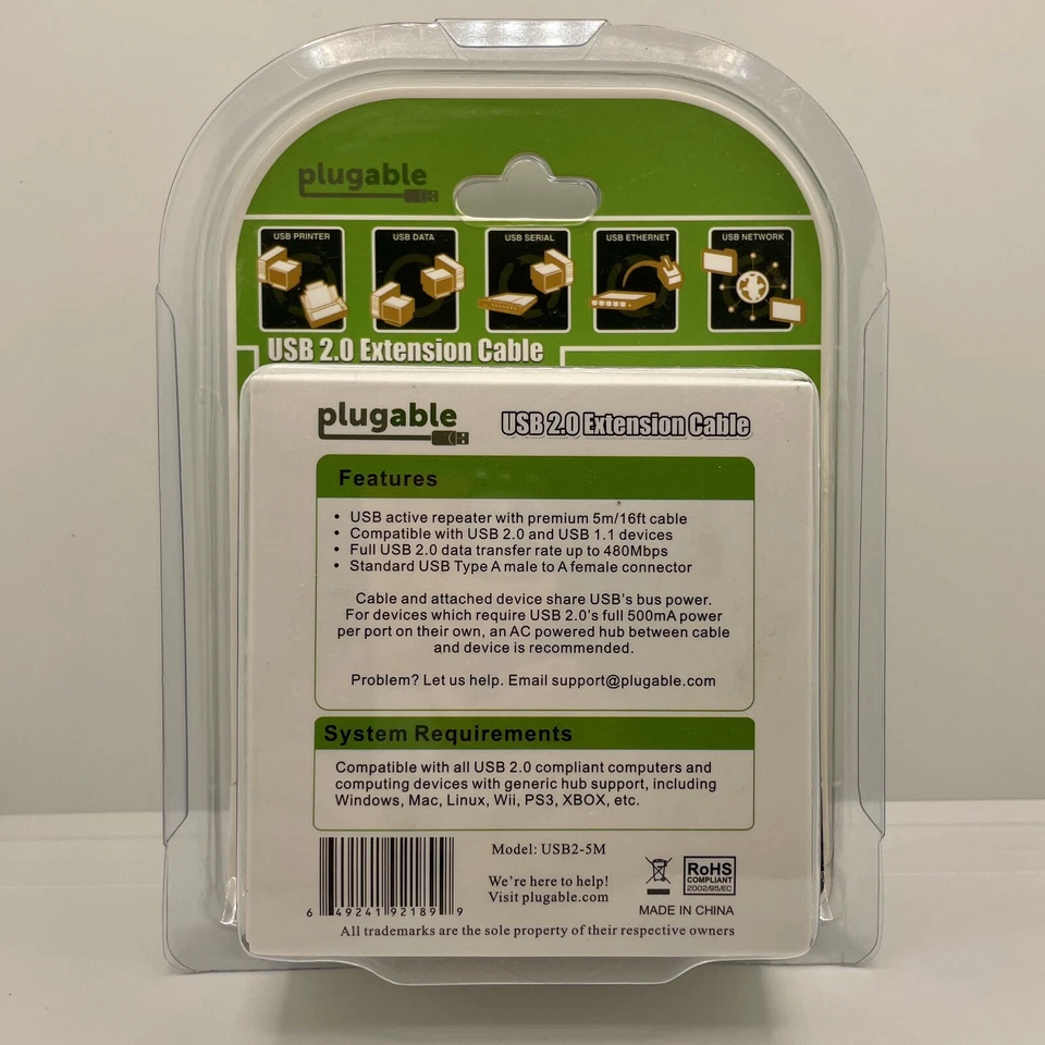 Plugable USB 2.0 Active Extension Cable Repeater 5 meter Brand New - Image 2 of 2