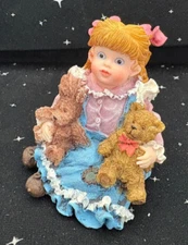 VTG K's Collection 4" Resin Girl Figurine w/Bear & Bunny