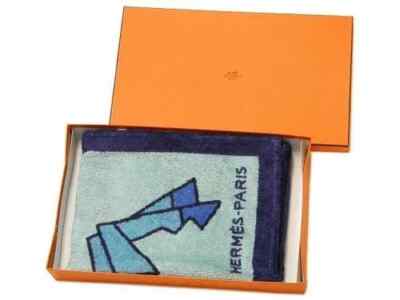Hermes Paris Beach Bath Towel Blanket Mat Horse Blue Orange Cotton