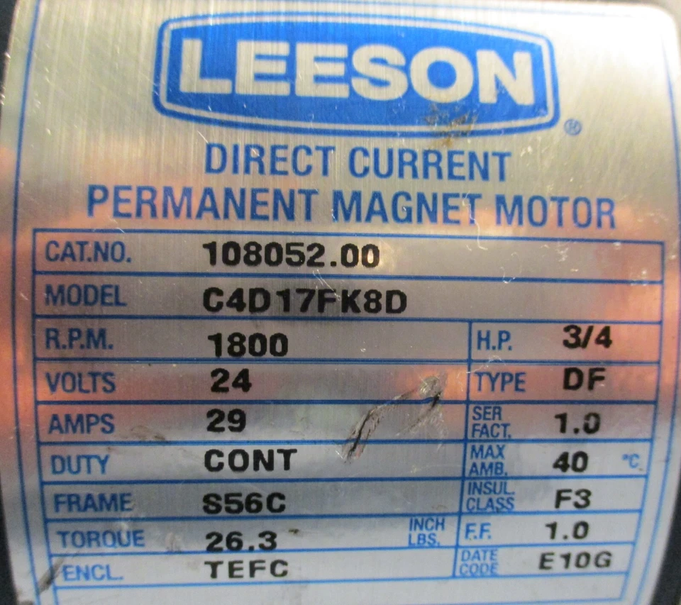 Leeson 3/4 HP DC Motor 108052.00 C4D17FK8D 1800 RPM 5/8" Shaft Dia .75 HP - Image 3 of 4