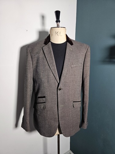 Cavani Blazer Herren 42/44" brauner Samtkragen Jacke schmale Passform smart