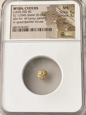 Mysia Cyzicus Tunny Head 1/24th Stater NGC MS Ancient Electrum Coin