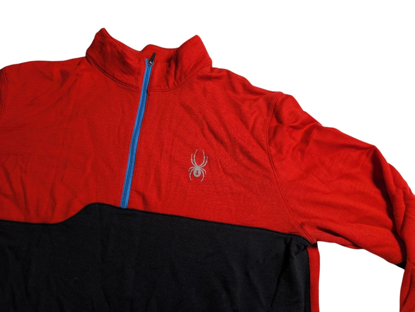 Spyder Red Black 100% Merino Wool 1/4 Zip Sweater Base Layer Ski Snowboard