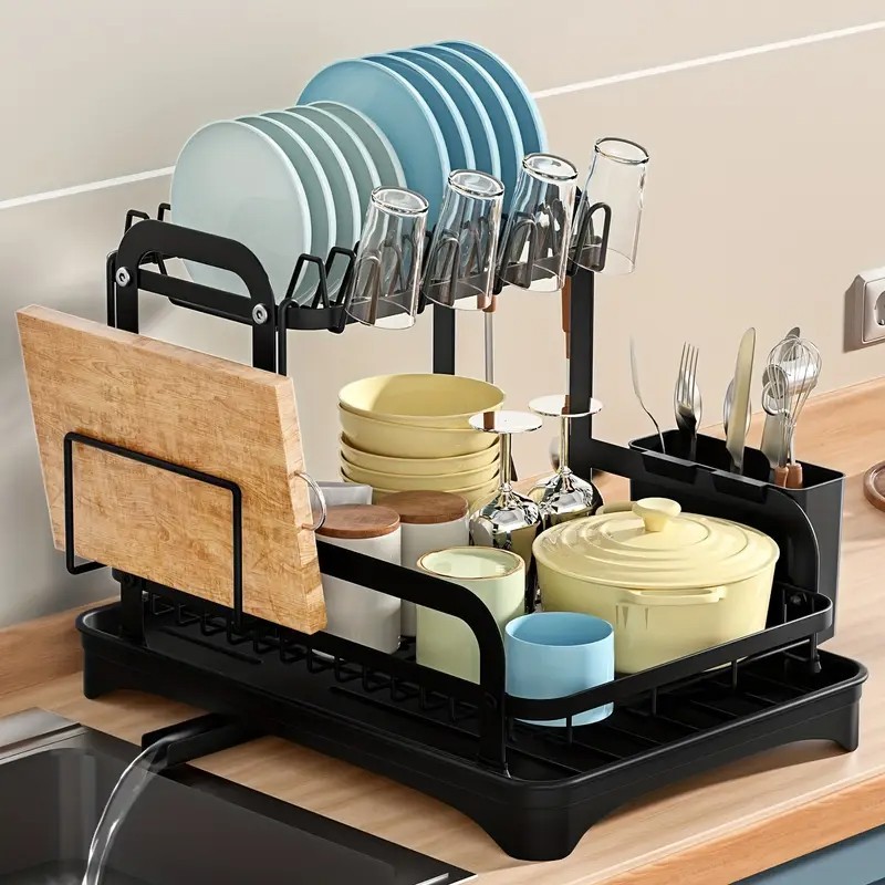 Over Sink Dish Drying Rack 2-Tier Stainless Steel Kitchen Shelf Cutlery Drainer-image
