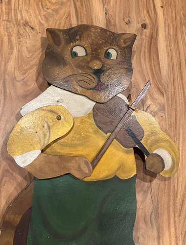 Vintage 1930s-50s Hey Diddle Diddle Cat Mechanical Rod Puppet Folk Art Theater