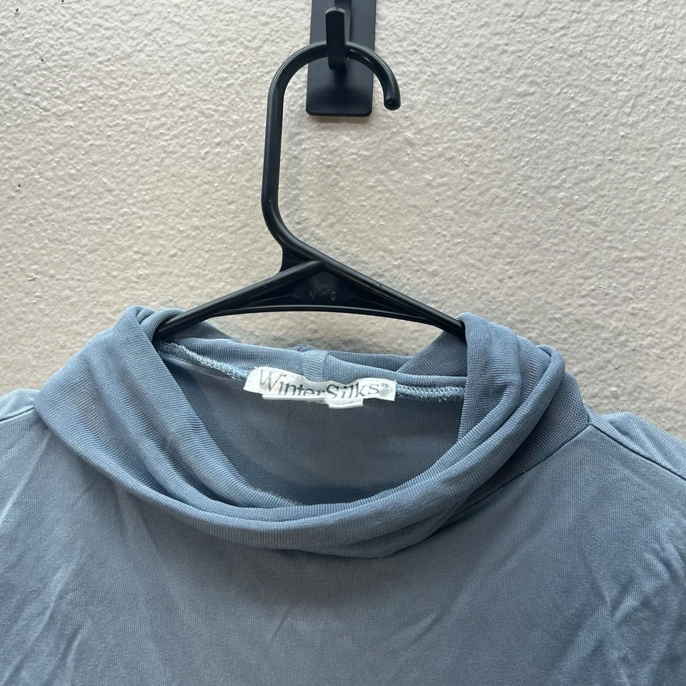 Camisa Wintersilks para mujer 100 % seda capa base manga larga cuello falso azul XS Foto 2 de 4
