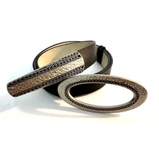 Chico's Womens Black Leather Belt S/M Slide Adjustable Deco Silver Ring Buckle