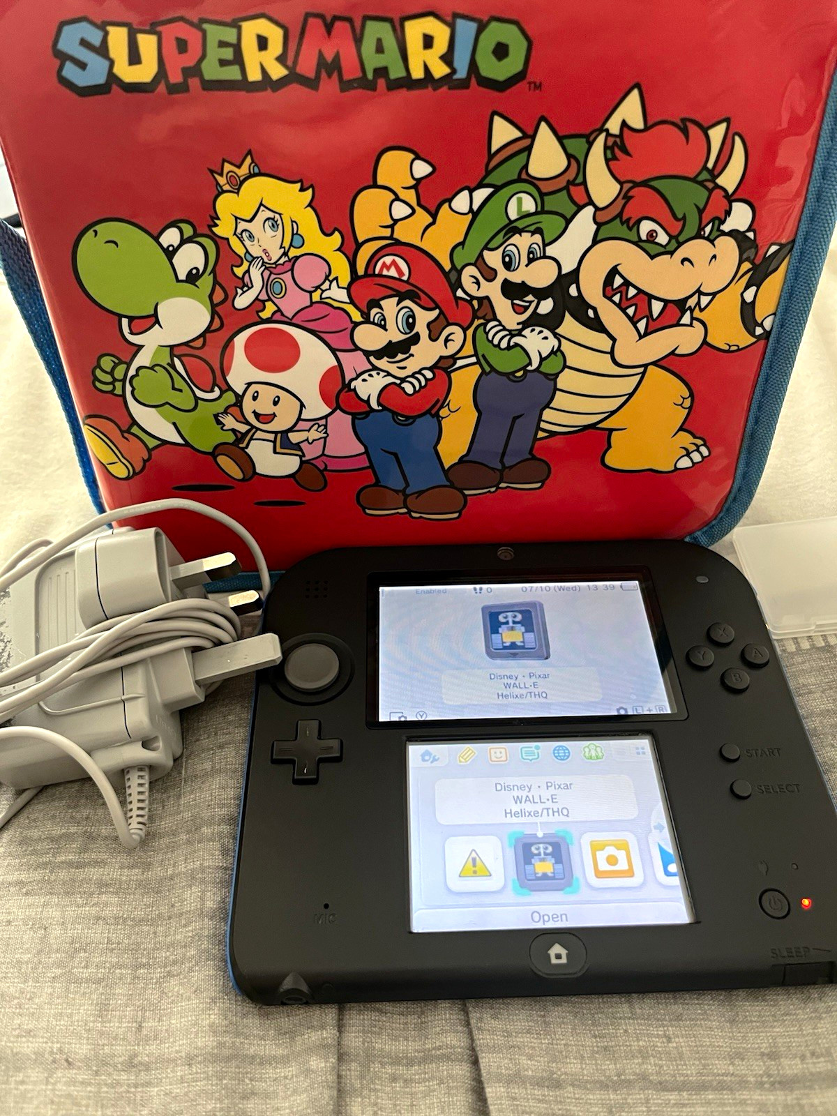 Nintendo 2DS Black/Blue Console Bundle + Charger, Case & Disney WALL-E Game